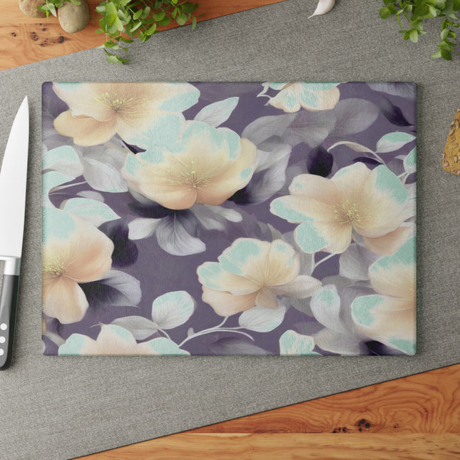 White Blush Floral Bunch Glass Cutting Board, 11" x 15"