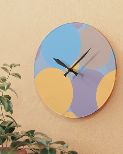 Pastel Baby Blue and Peach Patches Acrylic Wall Clock, Round or Square, 10.75" x 10.75"