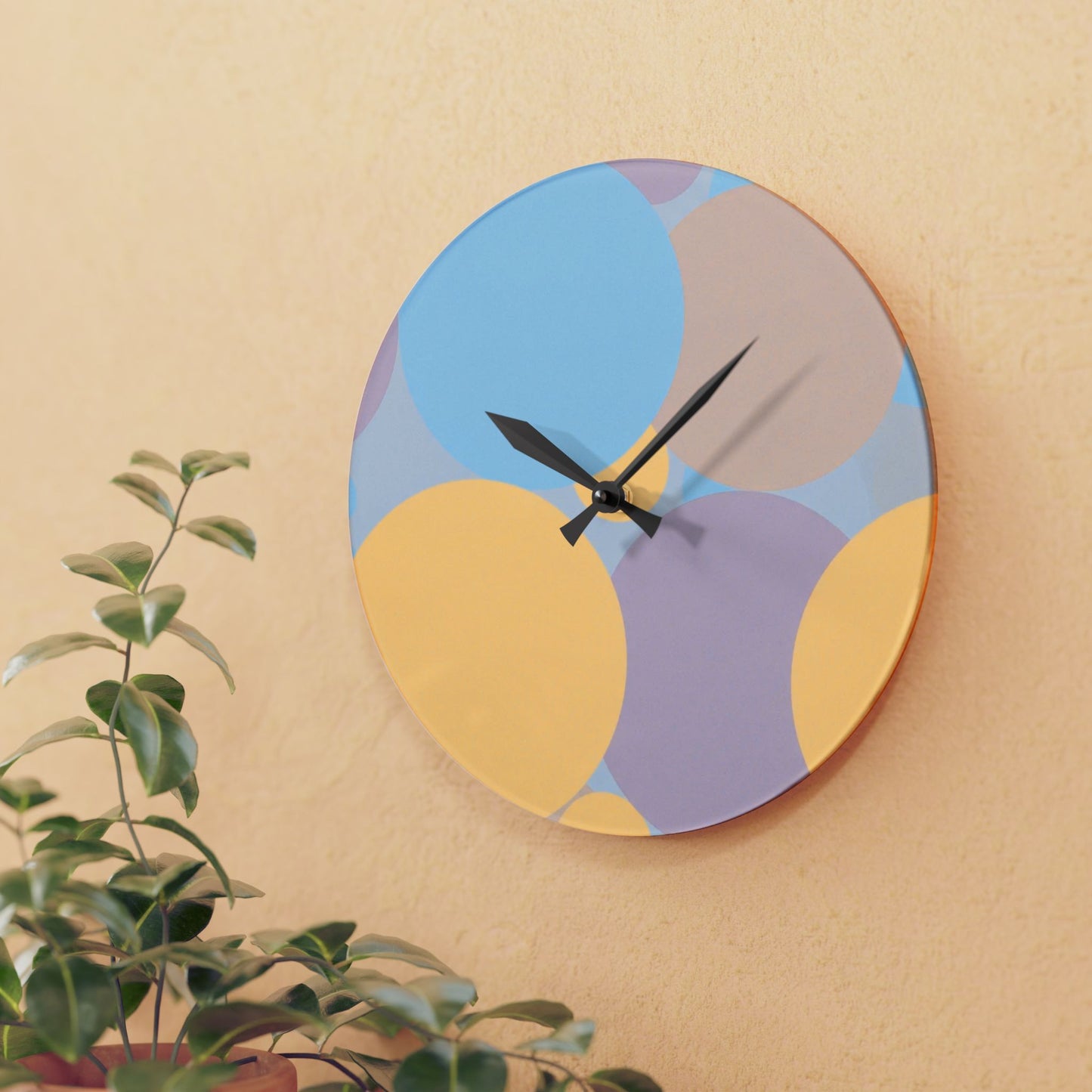 Pastel Baby Blue and Peach Patches Acrylic Wall Clock, Round or Square, 10.75" x 10.75"