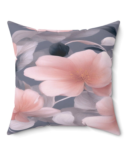 Peach and Blue Gray Floral Bunch Faux Suede Square Pillow, 20" x 20"