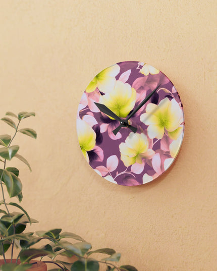 Lemon Blossom Floral Bunch Acrylic Round Wall Clock, 8" x 8"