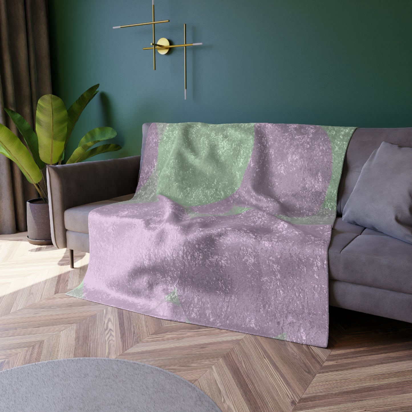 Pastel Lavender Purple and Soft Green Patches 50" x 60" Crushed Velvet Blanket