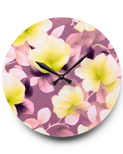 Lemon Blossom Floral Bunch Acrylic Wall Clock, Round or Square, 10.75" x 10.75"