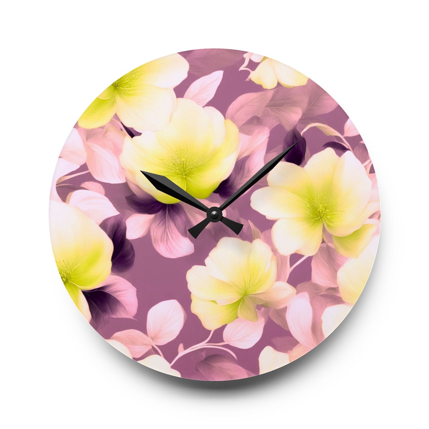 Lemon Blossom Floral Bunch Acrylic Wall Clock, Round or Square, 10.75" x 10.75"