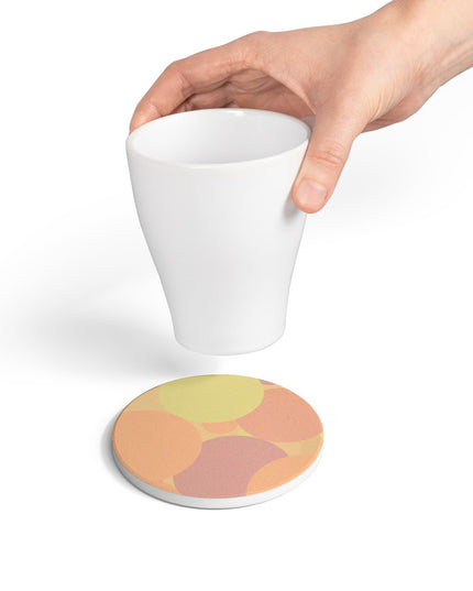 Pastel Hot Peach Patches 4" x 4" Round Ceramic Coaster
