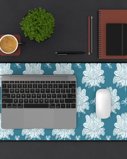 Tif Green White Floral Butterflies 12" x 22" Desk Mat