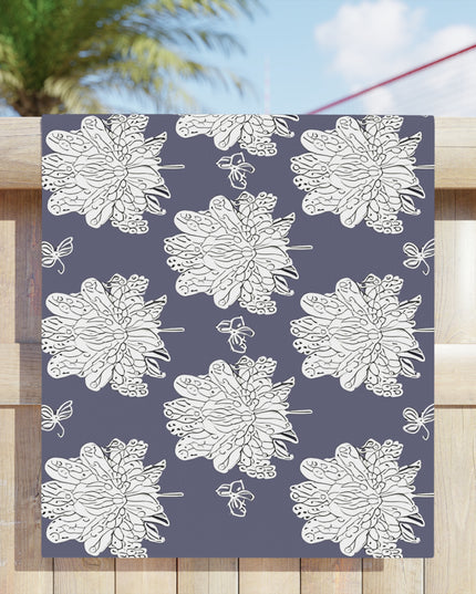 White Floral Butterflies Beach Towel, 30" x 60"