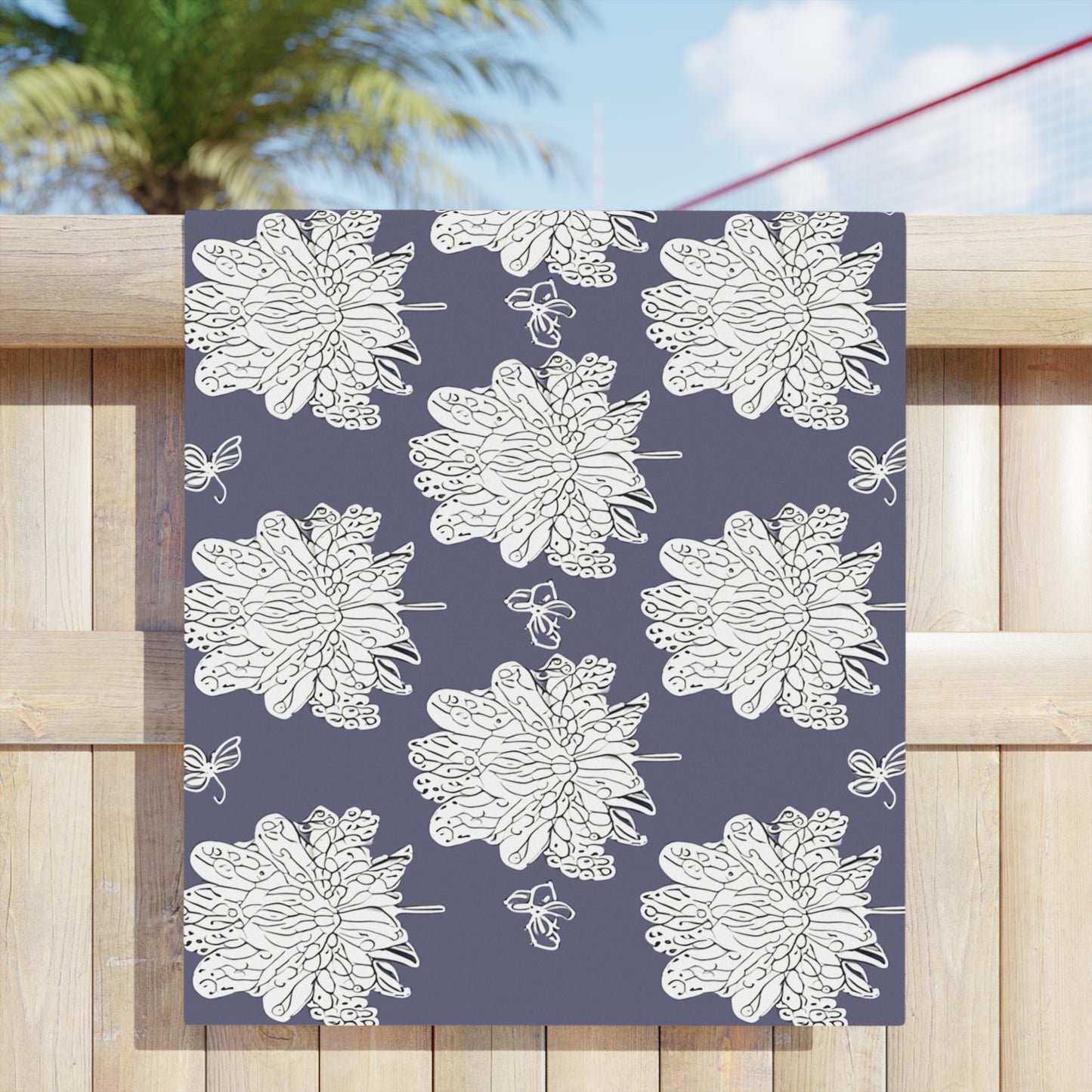 White Floral Butterflies Beach Towel, 30" x 60"