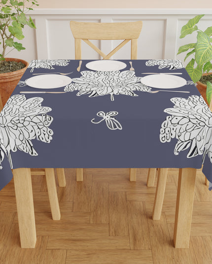 White Floral Butterflies Tablecloth, 55" x 55"