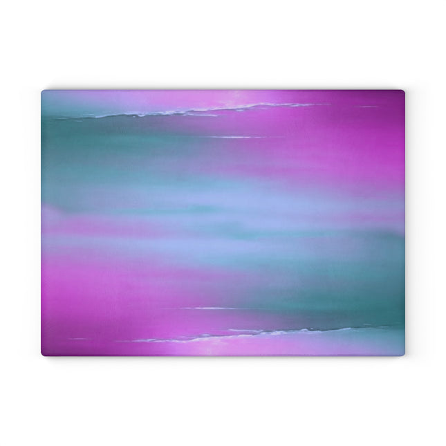 Dark Blue Green Sea Purple Fog 11" x 15" Glass Cutting Board