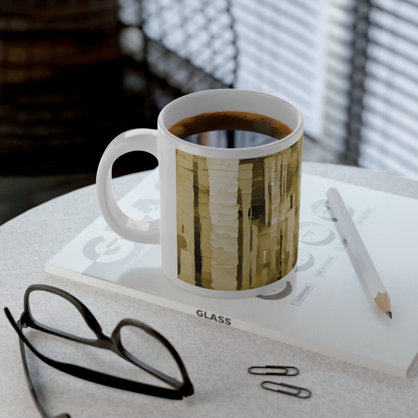 Striped Light Brown 20 oz White Glossy Jumbo Mug