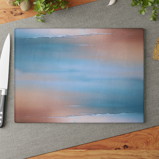Blue Sea Peach Fog Glass Cutting Board, 11" x 15"