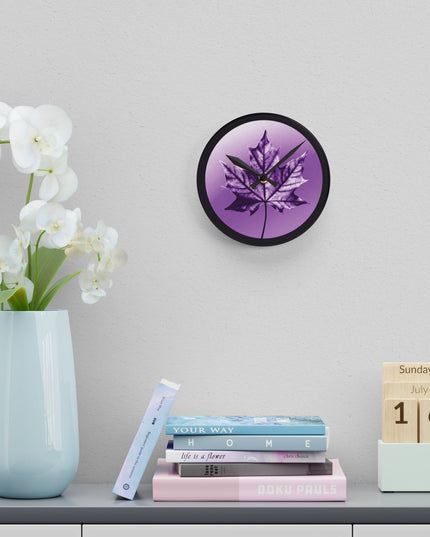 Purple Maple Leaf Acrylic Round Wall Clock, 8" x 8"