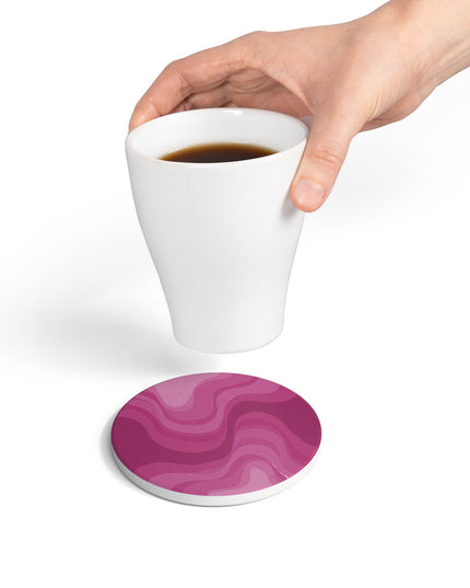 Pinkey Mauve Wavey 4" x 4" Round Ceramic Coaster