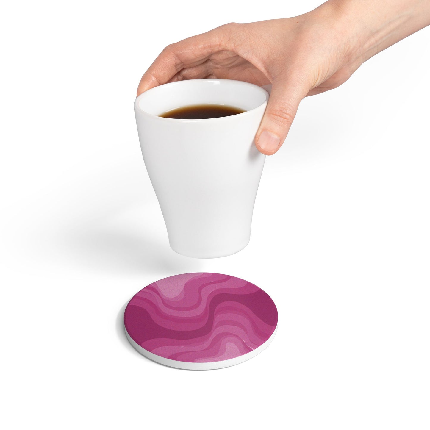 Pinkey Mauve Wavey 4" x 4" Round Ceramic Coaster