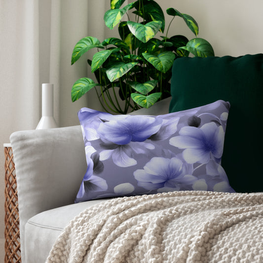 Indigo Blossom Floral Bunch Spun Polyester Lumbar Pillow, 20" x 14"
