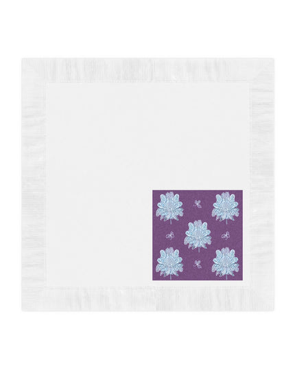 Blue Floral Butterflies White Coined Napkins, 6.5" x 6.5"