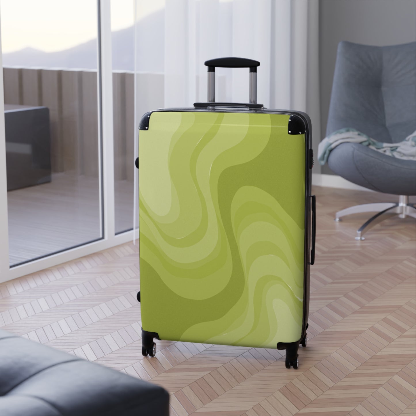 Lemon Wavey Large Suitcase with built in lock, 4 double-wheels, telescopic handle, and ABS back hard-shell