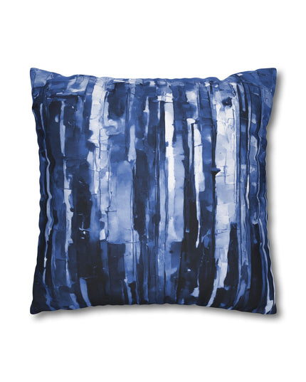 Striped Deep Blue Spun Polyester Square Pillowcase, 14" x 14"