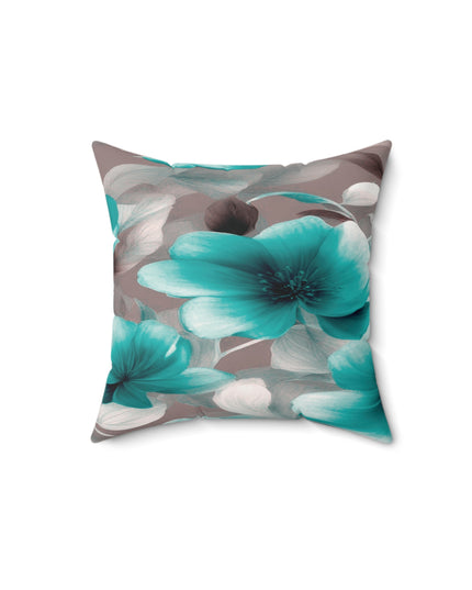 Tif Green Gray Floral Bunch Faux Suede Square Pillow, 14" x 14"
