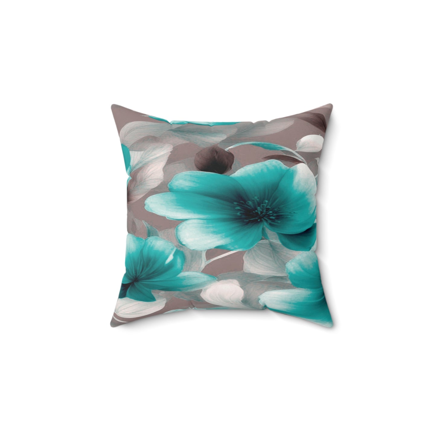 Tif Green Gray Floral Bunch Faux Suede Square Pillow, 14" x 14"