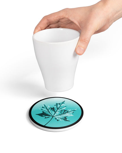 Tif Green Maple Leaf 4" x 4" Round Ceramic Coaster