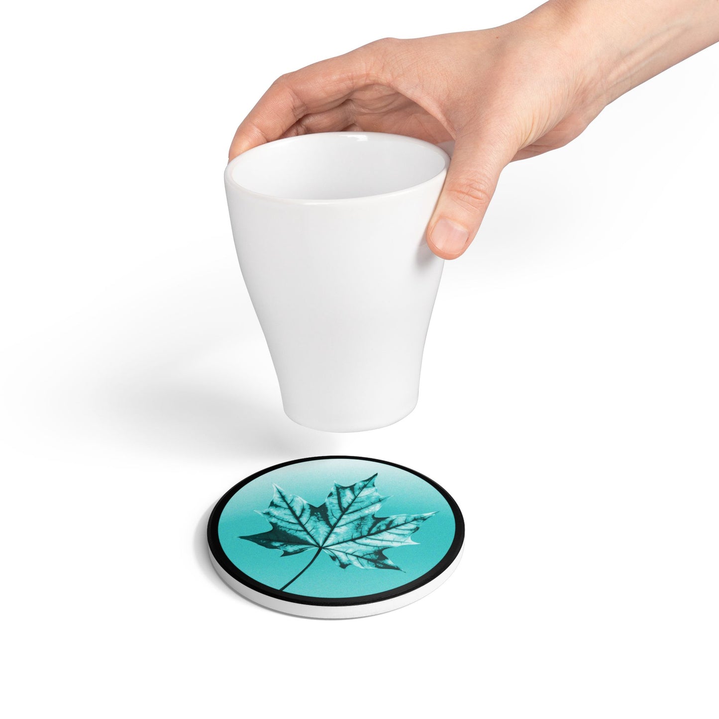 Tif Green Maple Leaf 4" x 4" Round Ceramic Coaster