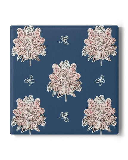 Rose White Floral Butterflies 4" x 4" Square Ceramic Coaster