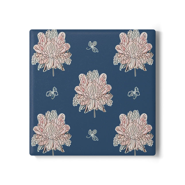 Rose White Floral Butterflies 4" x 4" Square Ceramic Coaster