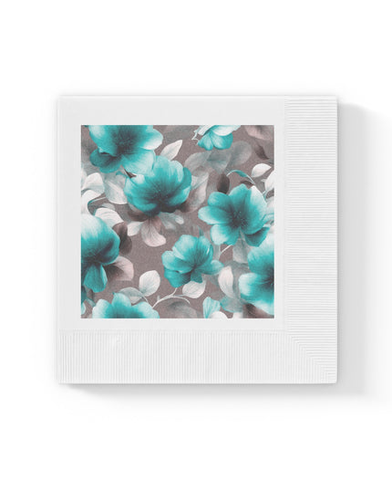 Tif Green Gray Floral Bunch White Coined Napkins, 6.5" x 6.5"