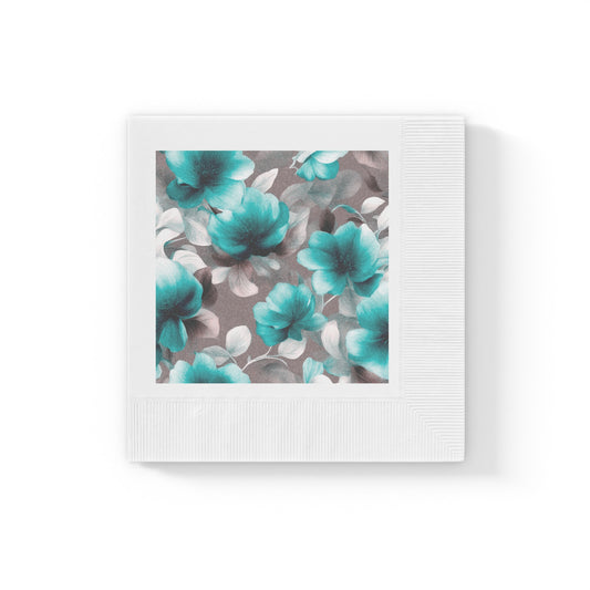Tif Green Gray Floral Bunch White Coined Napkins, 6.5" x 6.5"