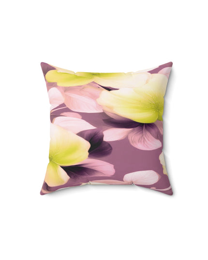 Lemon Blossom Floral Bunch Faux Suede Square Pillow, 14" x 14"