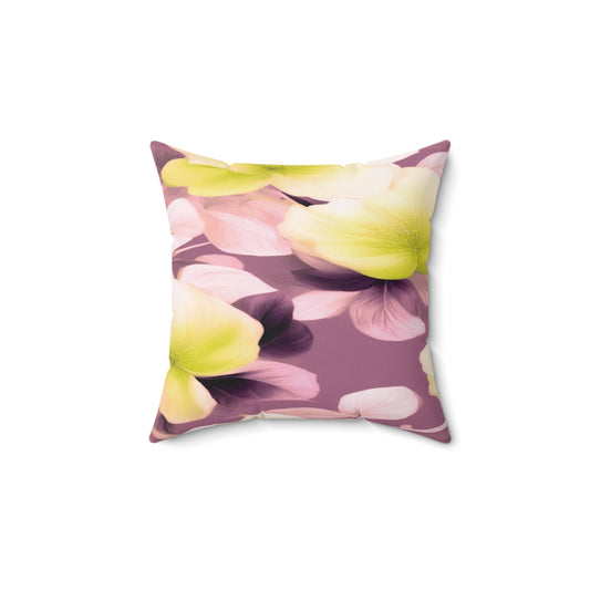 Lemon Blossom Floral Bunch Faux Suede Square Pillow, 14" x 14"