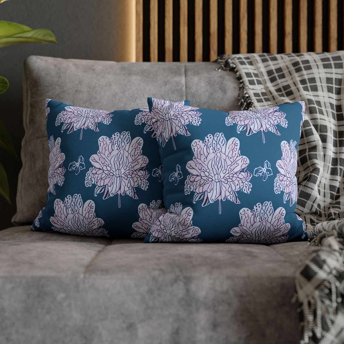 Lavender Floral Butterflies Spun Polyester Square Pillowcase, 14" x 14"