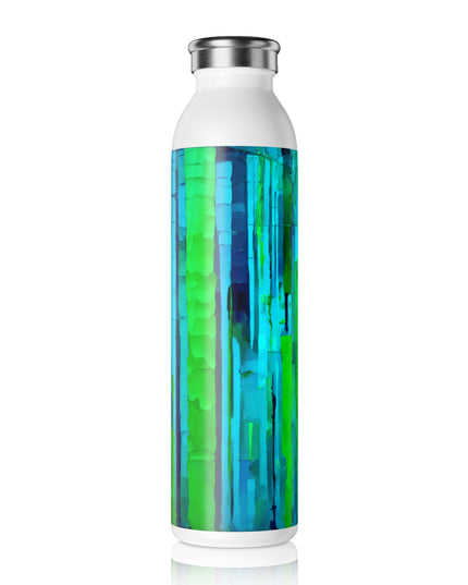 Striped Blue Green Slim Water Bottle, 20 oz White