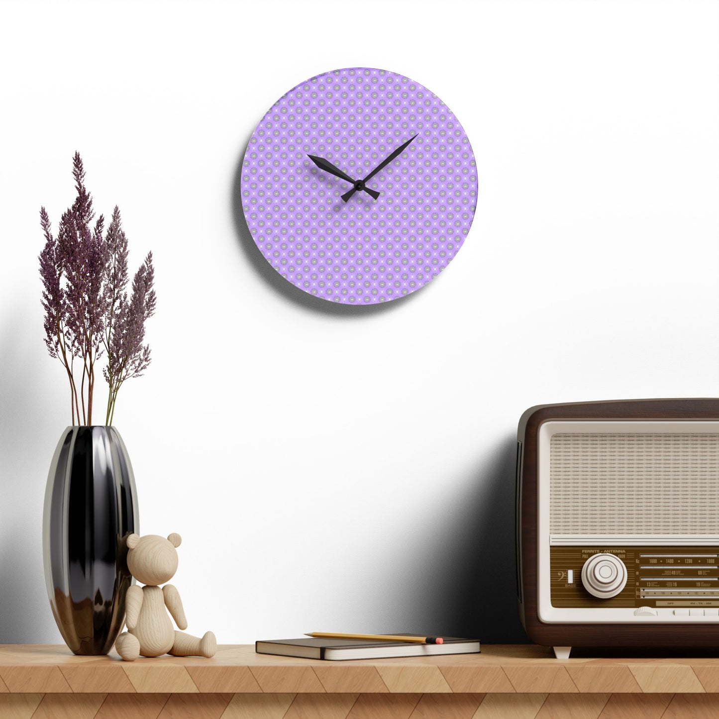 Lavender Star-crossed Bodies Acrylic Wall Clock, Round or Square, 10.75" x 10.75"
