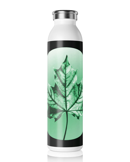 Mint Green Maple Leaf Slim Water Bottle, 20 oz White