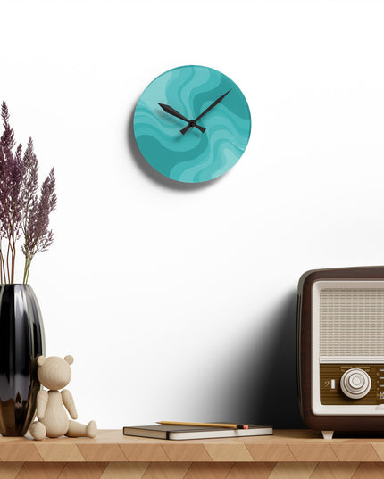 Tif Green Wavey 8" x 8" Round Acrylic Wall Clock