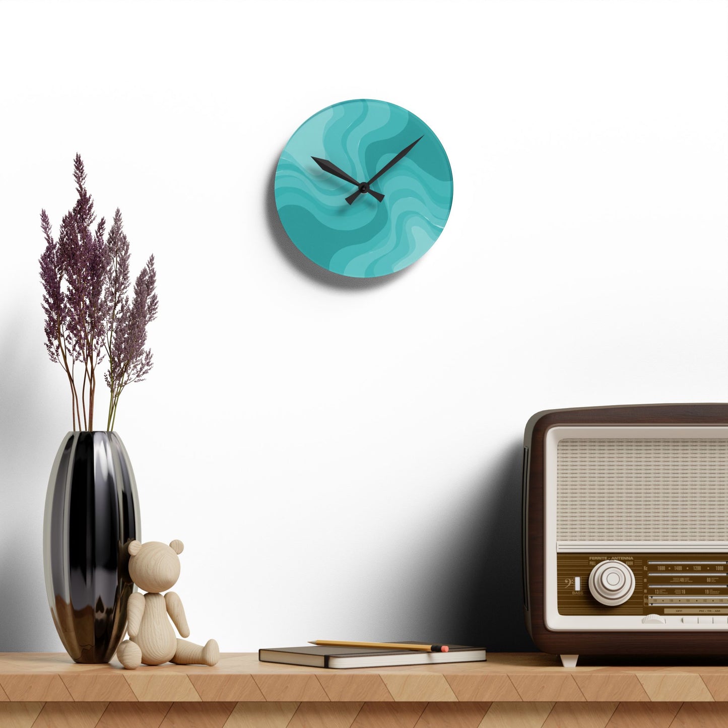 Tif Green Wavey 8" x 8" Round Acrylic Wall Clock