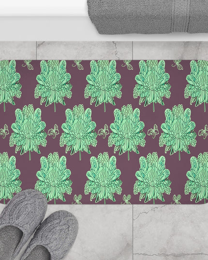 Mint Green Floral Butterflies 34" x 21" Bath Mat