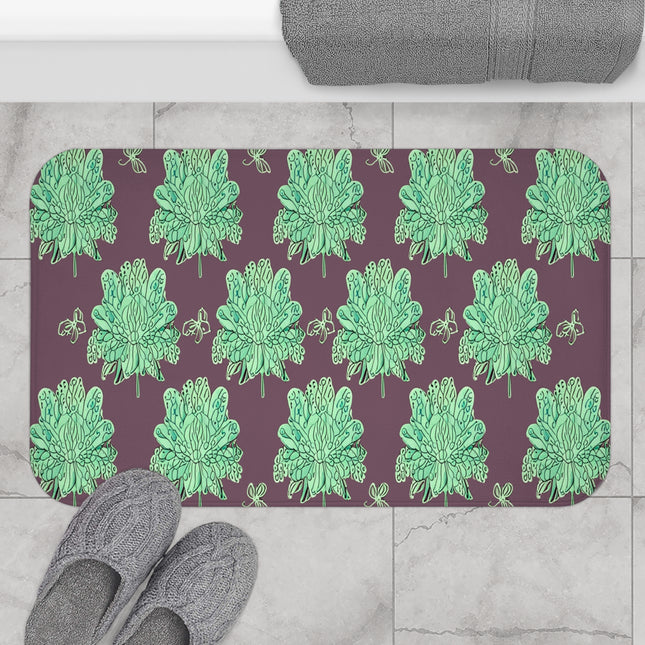 Mint Green Floral Butterflies 34" x 21" Bath Mat