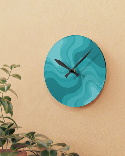 Tif Green Wavey 8" x 8" Round Acrylic Wall Clock