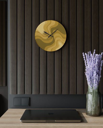 Brown Wavey 10.75" x 10.75" Round or Square Acrylic Wall Clock