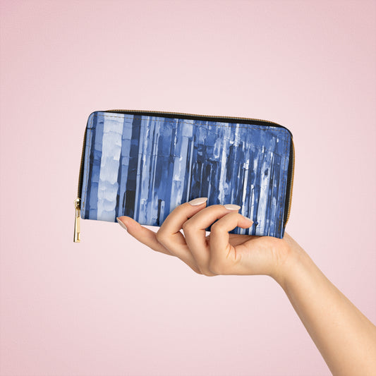 Striped Deep Blue Elegant Abstract Zipper Wallet - Stylish & Functional Accessory for Everyday Use