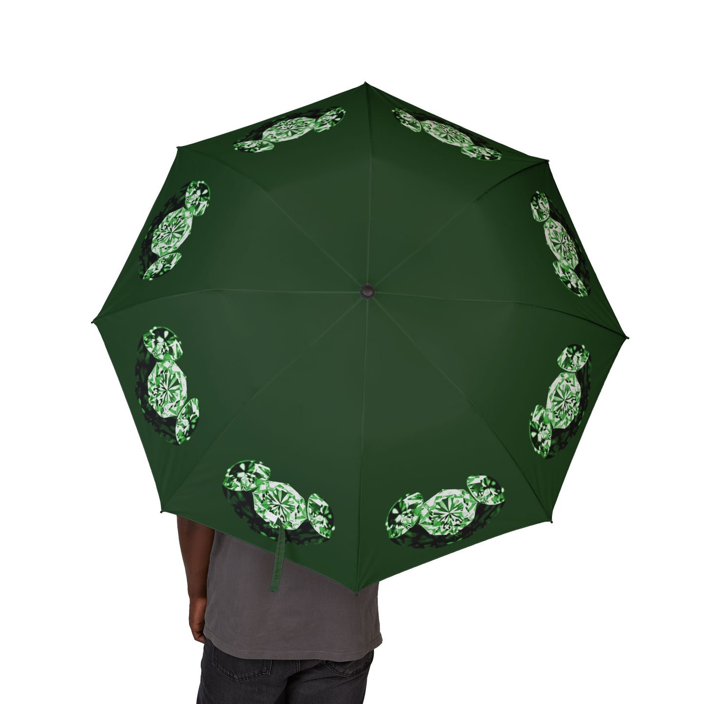 Stylish Dark Green Tri-Diamonds Foldable Umbrella - Compact & Chic