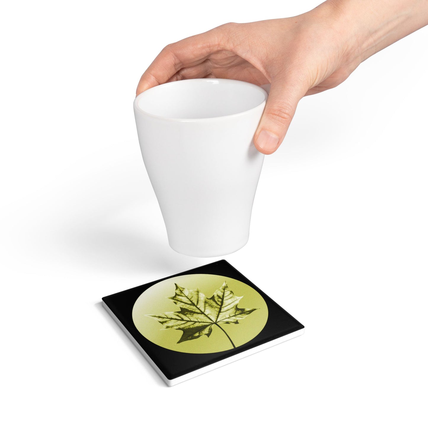 Lemongrass Maple Leaf 4" x 4" Square Ceramic Coaster
