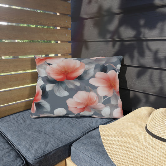 Red Blossom Floral Bunch Outdoor Pillow, 20" x 14"