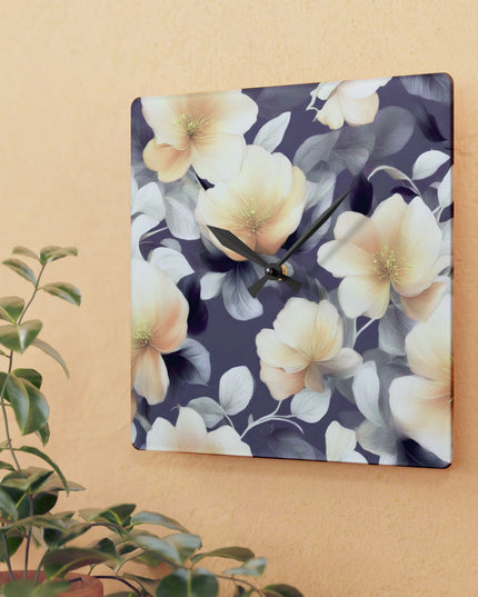 White Blush Floral Bunch Acrylic Wall Clock, Round or Square, 10.75" x 10.75"