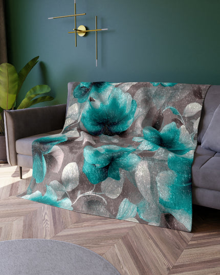 Tif Green Gray Floral Bunch Crushed Velvet Blanket, 50" x 60"