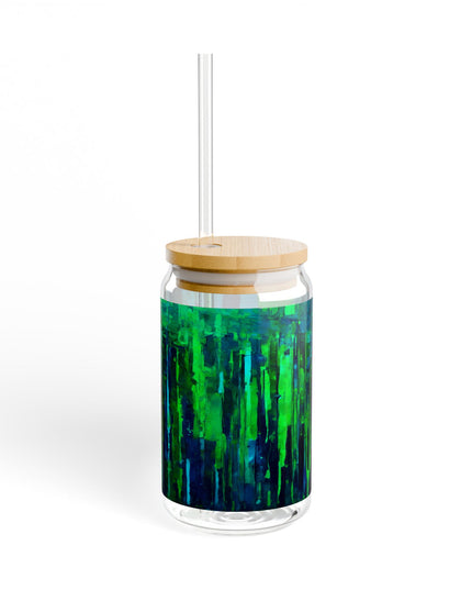Striped Blue Green Glass, 16oz
